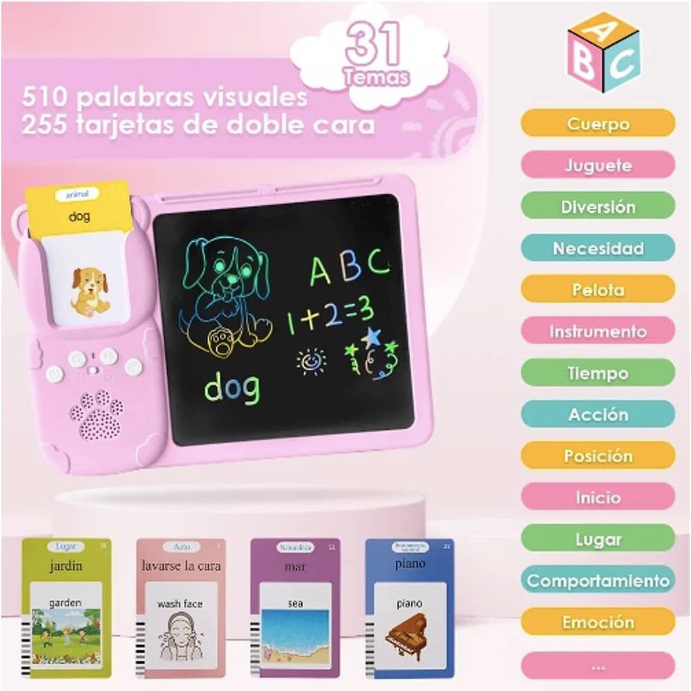 Tablero Did&aacute;ctico Con 255 Tarjetas Espa&ntilde;ol-ingl&eacute;s Para Ni&ntilde;os Rosado image number 1.0