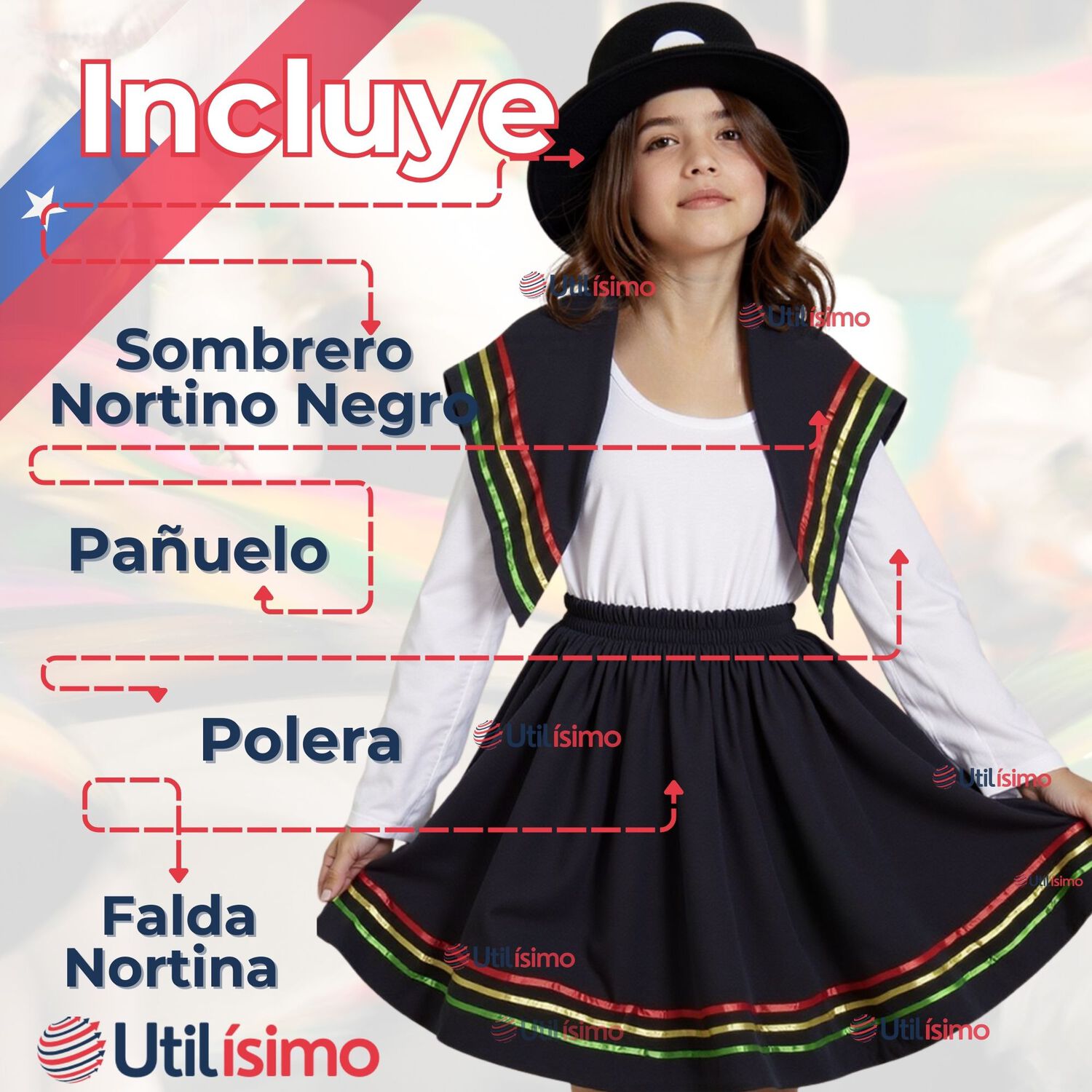 Pack 6 Traje Nortino Con Polera Fiestas Patrias Baile Nortino Negro image number 3.0