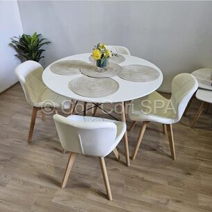 Comedor Mesa Eames Blanca 100cm + 4 Sillas Mariposas Wood Beige