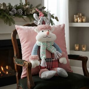 Coj&iacute;n Navide&ntilde;o Con Reno 3d 45 45 Cm Navidad Ros&eacute;