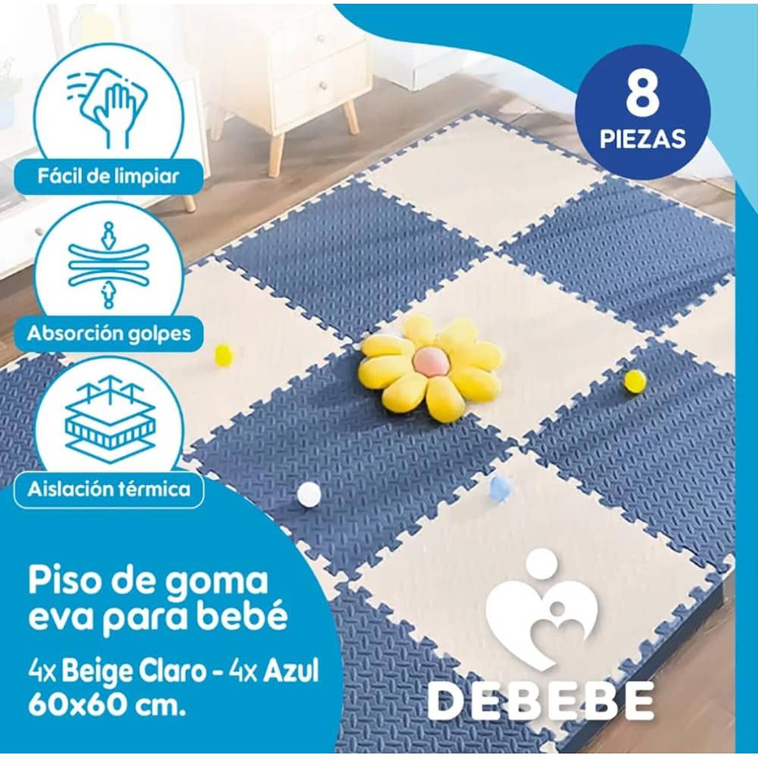 Alfombra De Juegos Infantil Eva 8 Pzas 10mm 60x60 Antigolpes image number 1.0