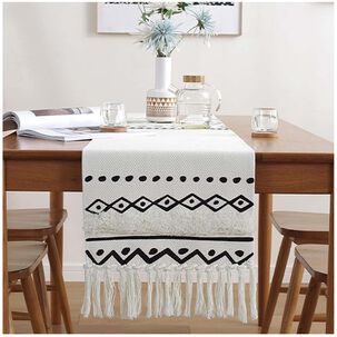 Camino De Mesa De Lino Tejido Con Dise&ntilde;o 35*180cm Mod07