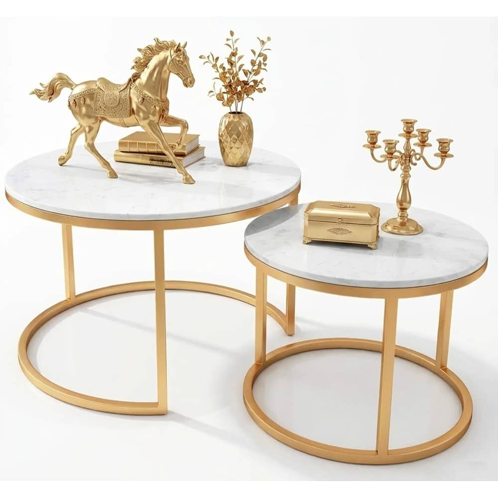 Mesa De Centro Anidada Con Cubierta De Piedra Sinterizada 80 Cm + 60 Cm image number 0.0