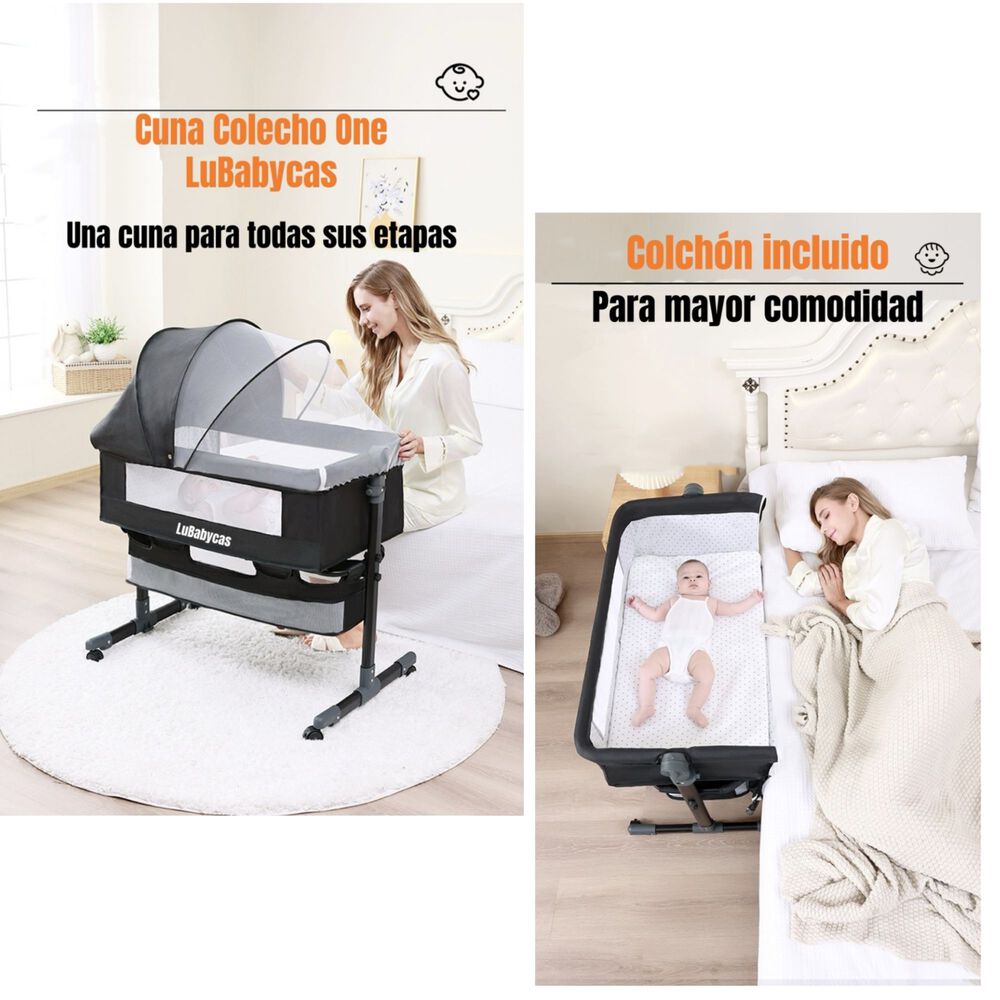 Cuna Colecho One Con Mosquitero Colch&oacute;n Gris Lubabycas image number 5.0