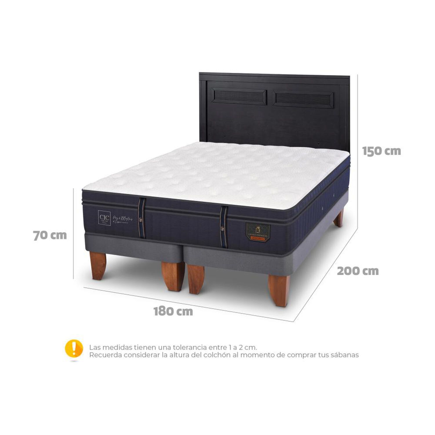 Cama Europea Cic Linea Premium / King / Base Dividida + Respaldo image number 3.0