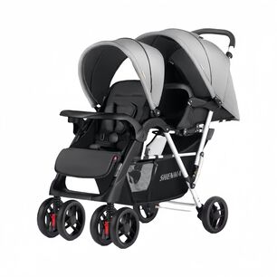 Coche Doble Duo Reclinable Plegable Gris By Lubabycas