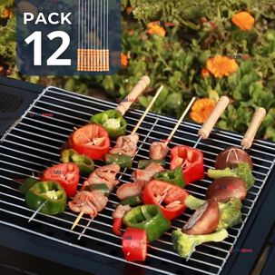 Pack 12 Pinchos De 40cm Para Anticuchos Brochetas Asados Mango De Madera