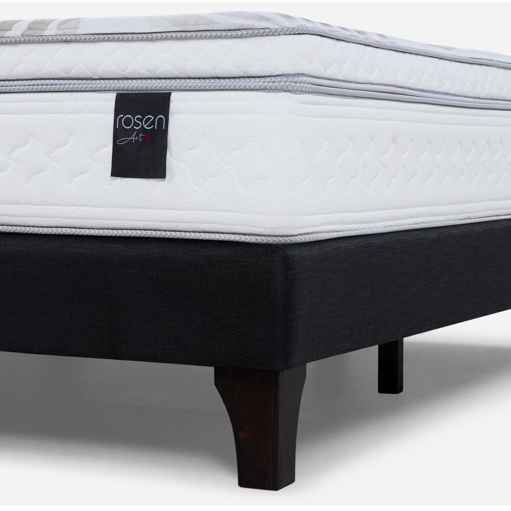 Cama Europea Rosen Art 4 / 1.5 Plazas / Base Normal + Respaldo Issey Niebla image number 2.0