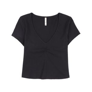 Polera Crop Manga Corta Cuello V Recogido Mujer Freedom