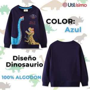 Poler&oacute;n Ni&ntilde;o Manga Larga 100% Algod&oacute;n Azul Dinosaurios