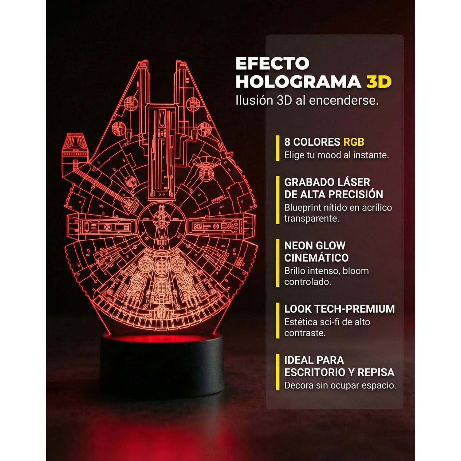 Lampara 3d Star Wars Halcon Milenario image number 5.0