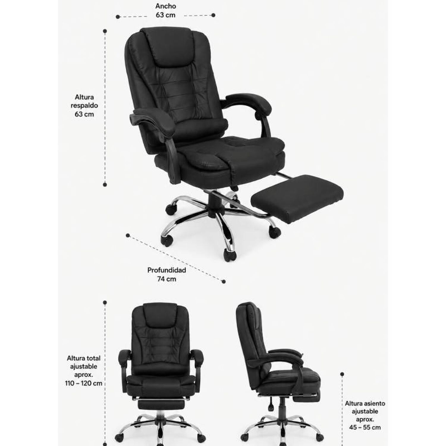 Silla Escritorio Rex Ecocuero Negro Ergon&oacute;mica Altura Ajustable image number 3.0
