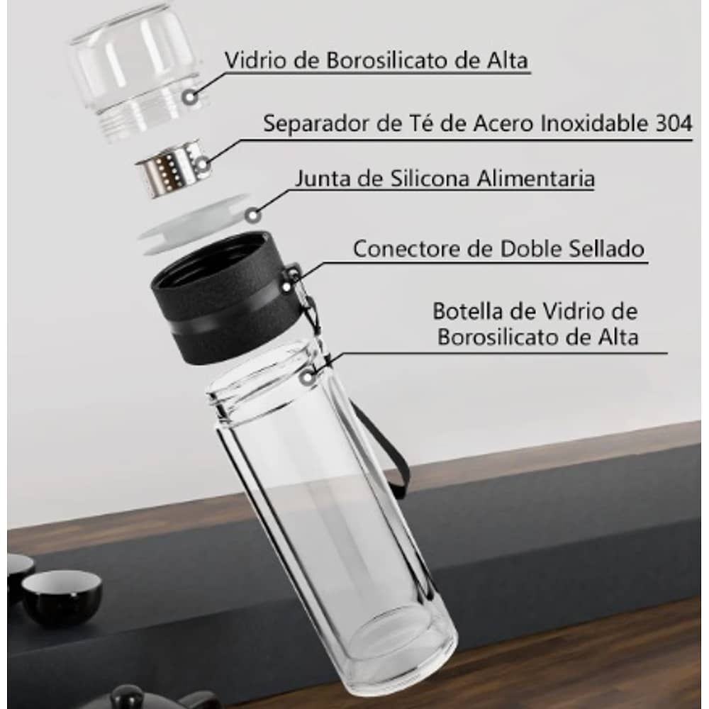 Botella Infusor Vidrio Borosilicato Infusi&oacute;n Separado De T&eacute; Blanco image number 2.0