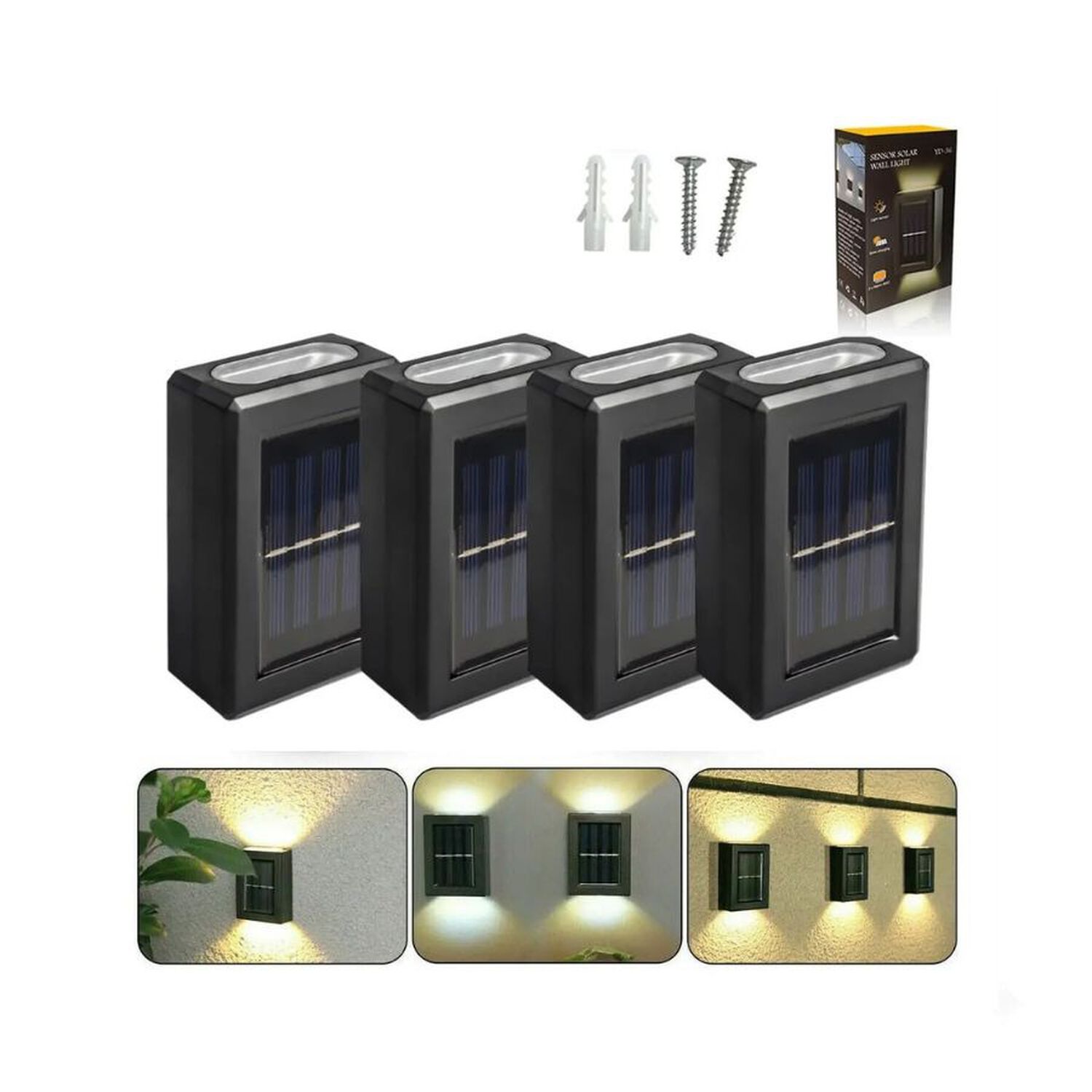 L&aacute;mpara Aplique Solar Led Pared Sensor Exterior Luz C&aacute;lida Pack 2 image number 2.0
