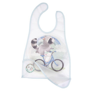 Babero De Alimentacion Celeste Mapache Ni&ntilde;o