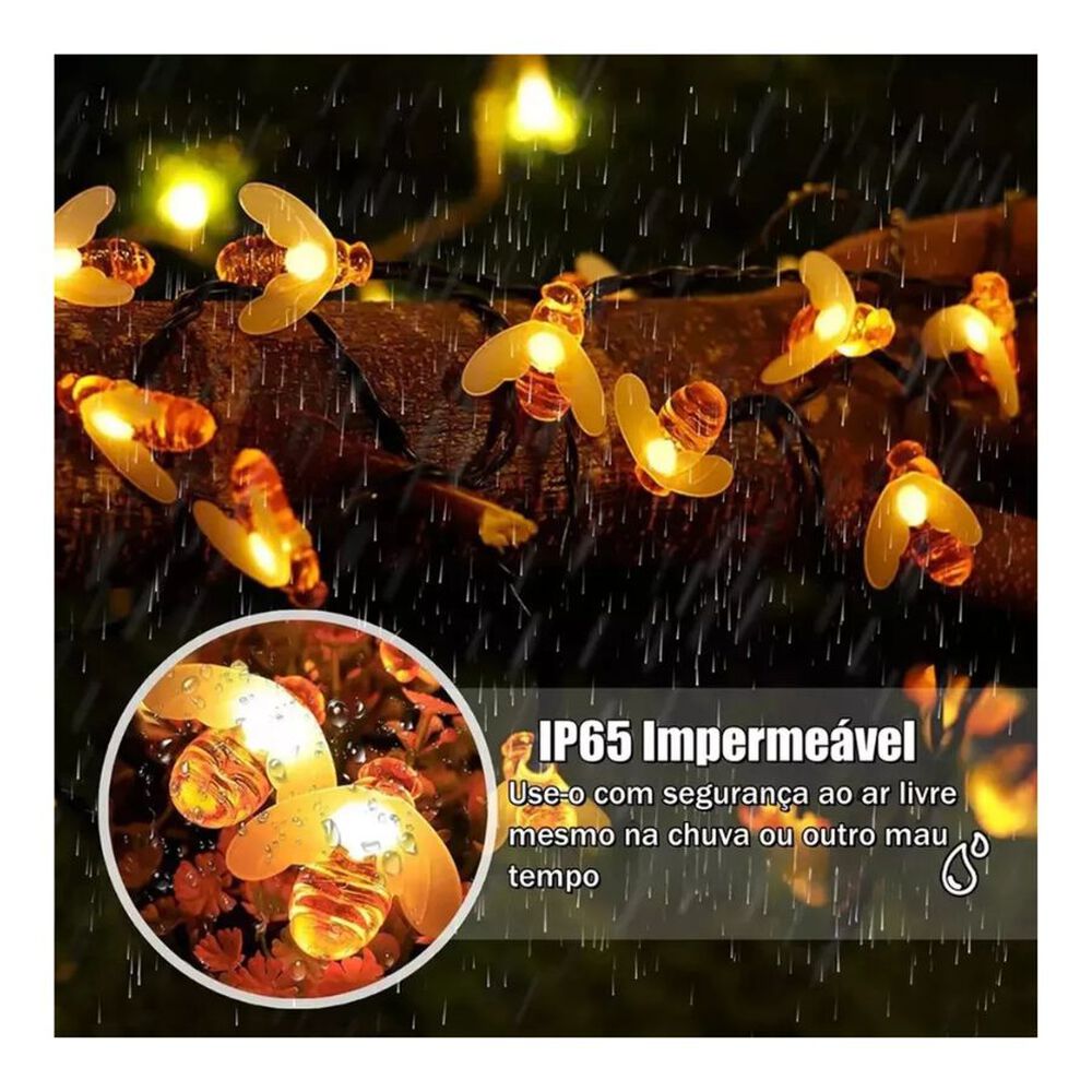 Guirnalda 20 Led Luces De Abejas Panel Solar 4m Amarillas image number 2.0