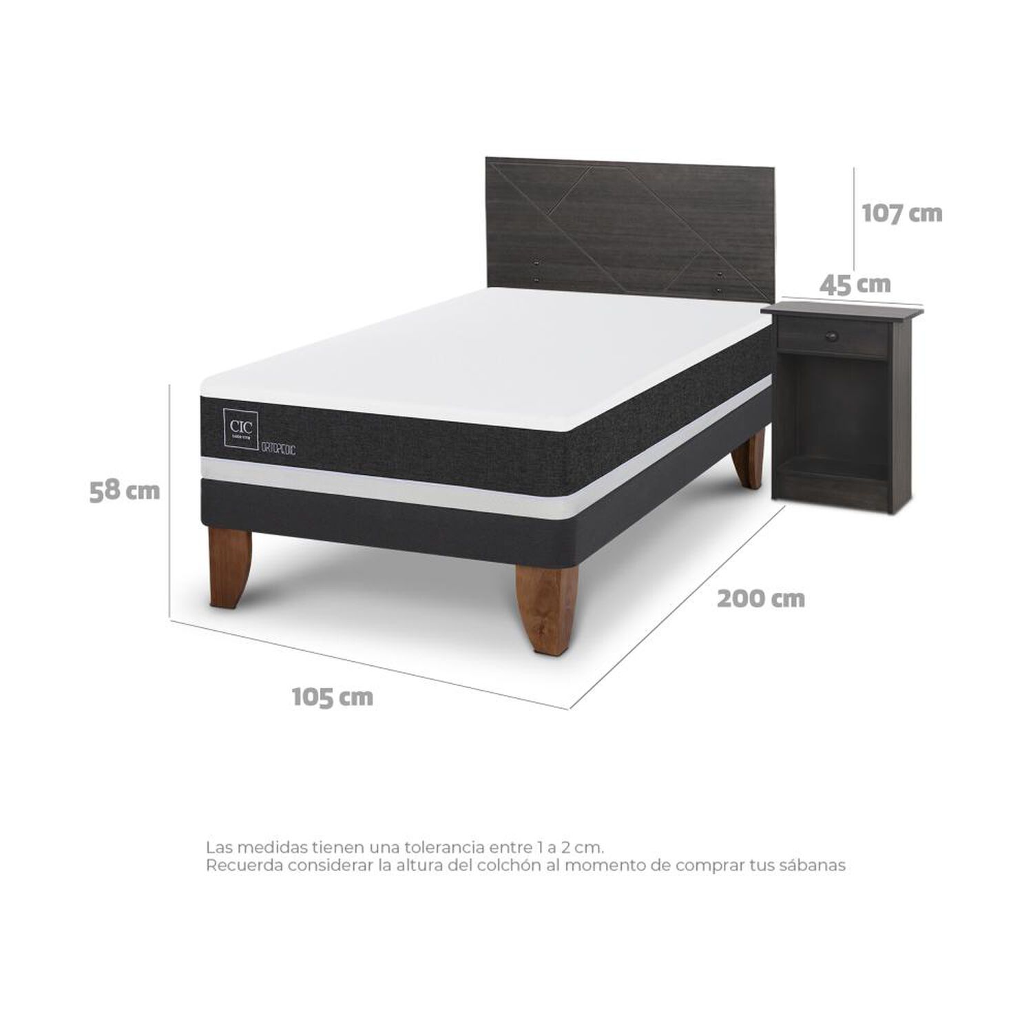 Cama Europea Cic Ortopedic / 1.5 Plazas / Base Normal + Set De Maderas image number 3.0