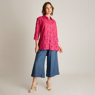 Blusa Aplicación Broderie Y Botones Manga 3/4 Mujer Lorenzo Di Pontti