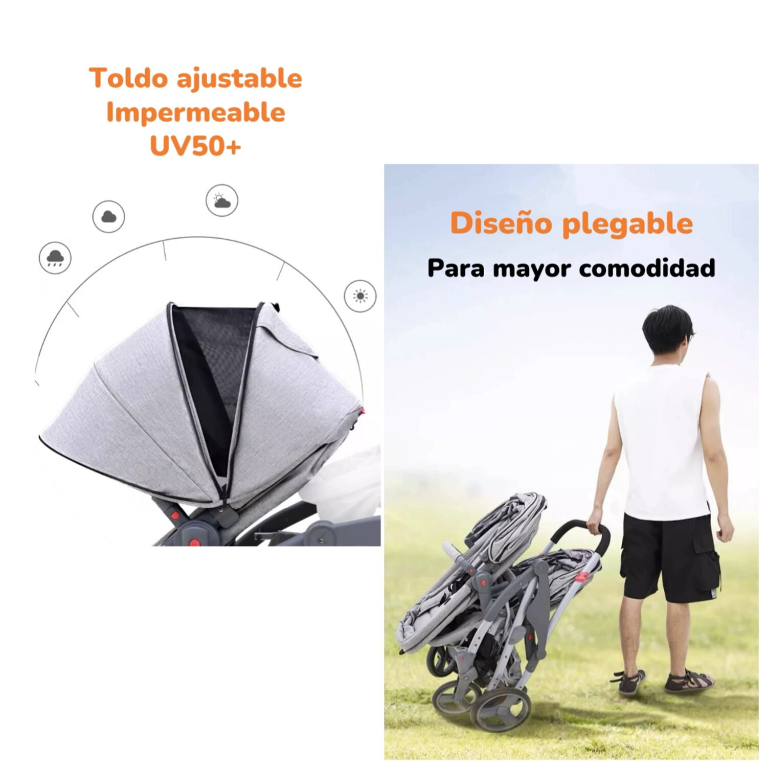 Coche Doble Duo Reclinable 9 Modos En 1 Lubabycas Gris image number 6.0