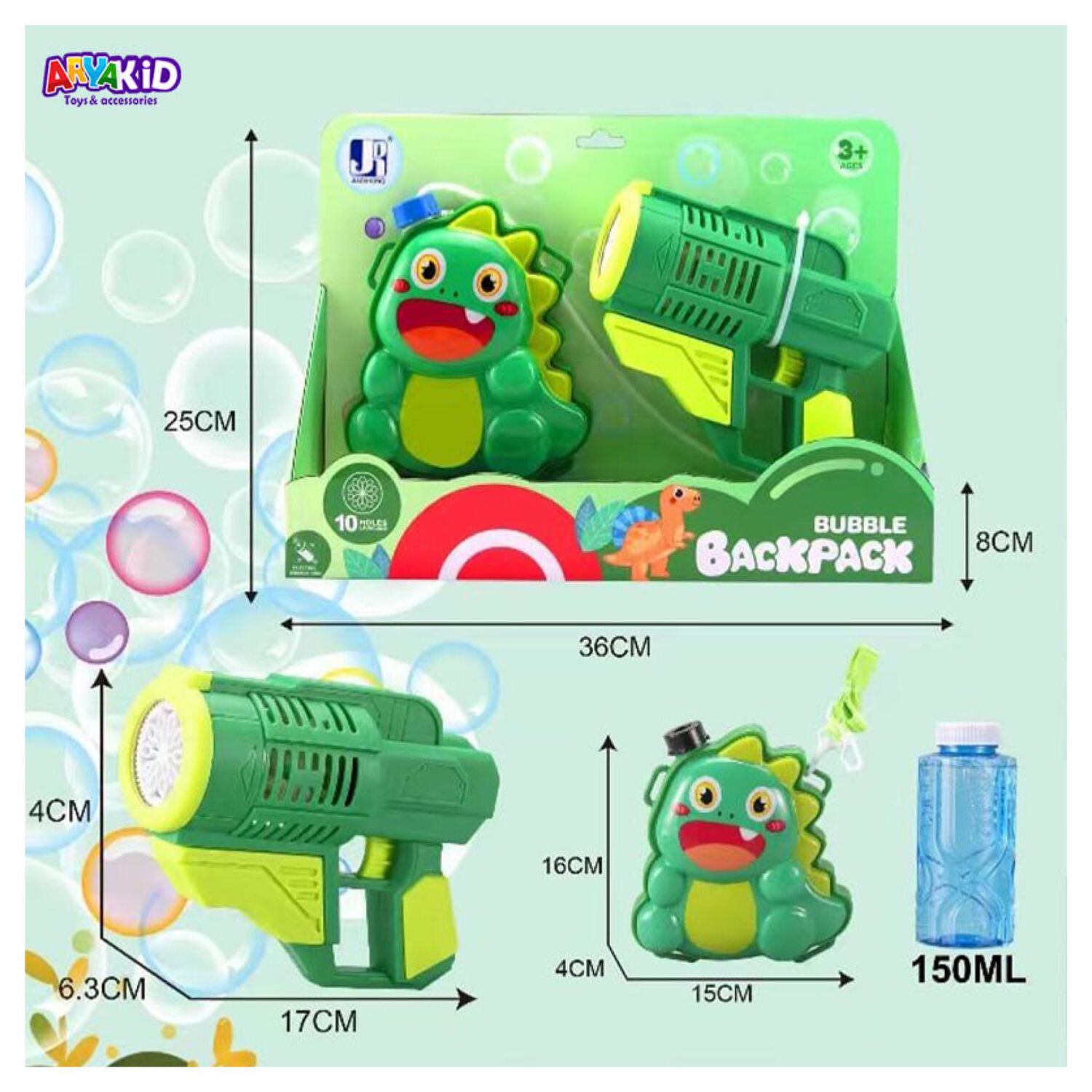Juguete Lanza Agua Con Mochila Dinosaurio Verde Infantil image number 1.0