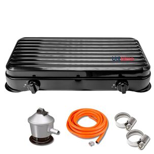 Cocinilla Encimera A Gas Licuado 2 Platos Negra + Kit De Instalaci&oacute;n