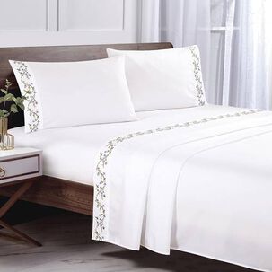 Sabana Andes Microfibra Bordada Verde 2 Plaza