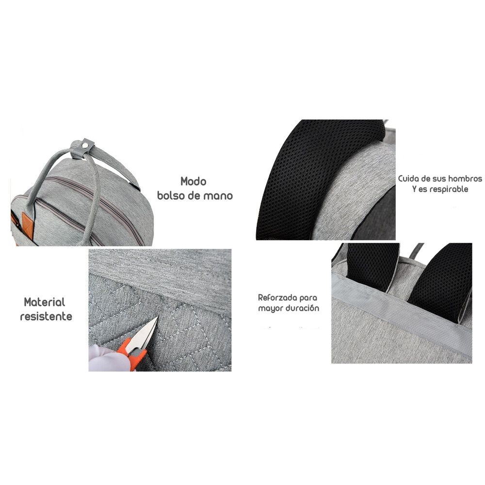 Mochila Maternal Con Monedero Y Colgador Lubabycas Gris image number 3.0