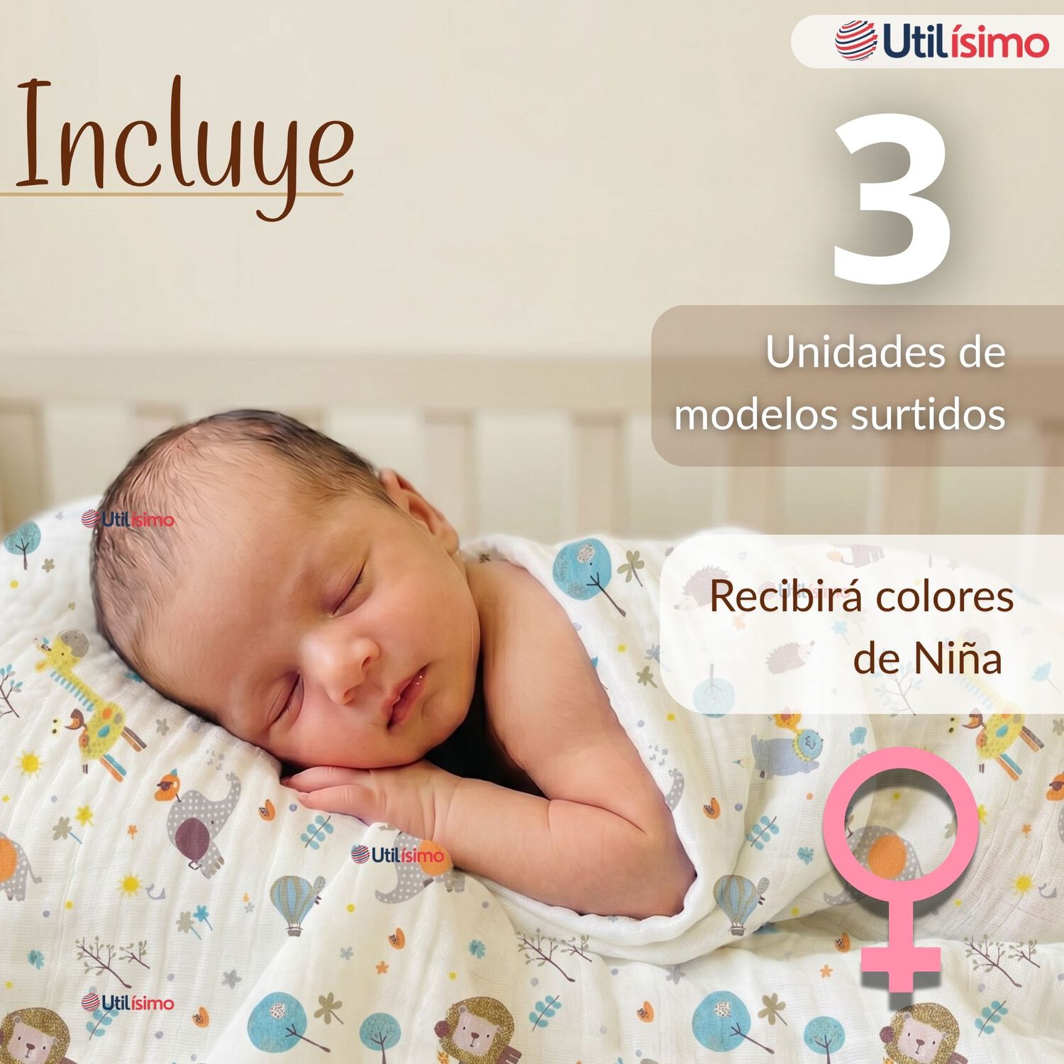 Pack 3 Mantas Muselina 70x 70 Cm Beb&eacute; Ni&ntilde;o Multiuso 100% Algod&oacute;n Colores Surtidos image number 1.0