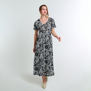 Vestido Largo Manga Corta Cuello V Mujer Lesage