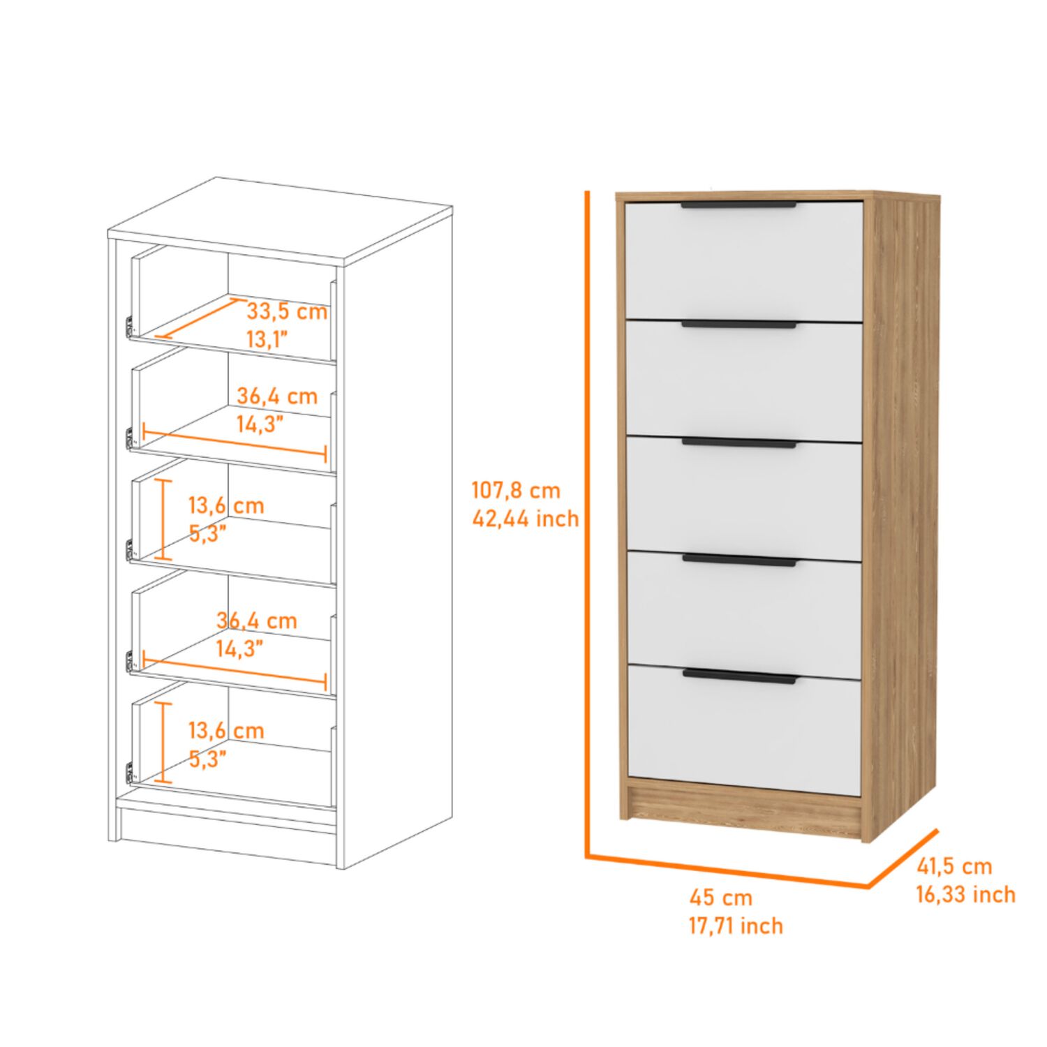 Comoda 5 Cajones Fm-002c - Cafe Claro Y Blanco image number 4.0