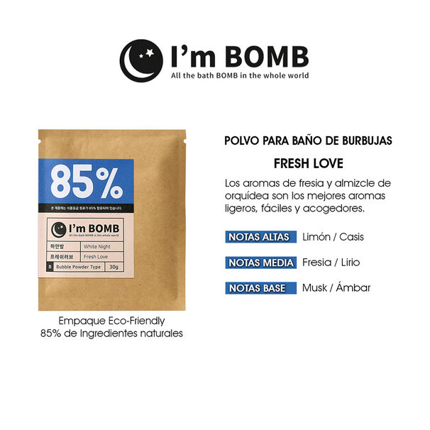 Burbujas De Ba&ntilde;o En Polvo Fresh Love 30g Im Bomb