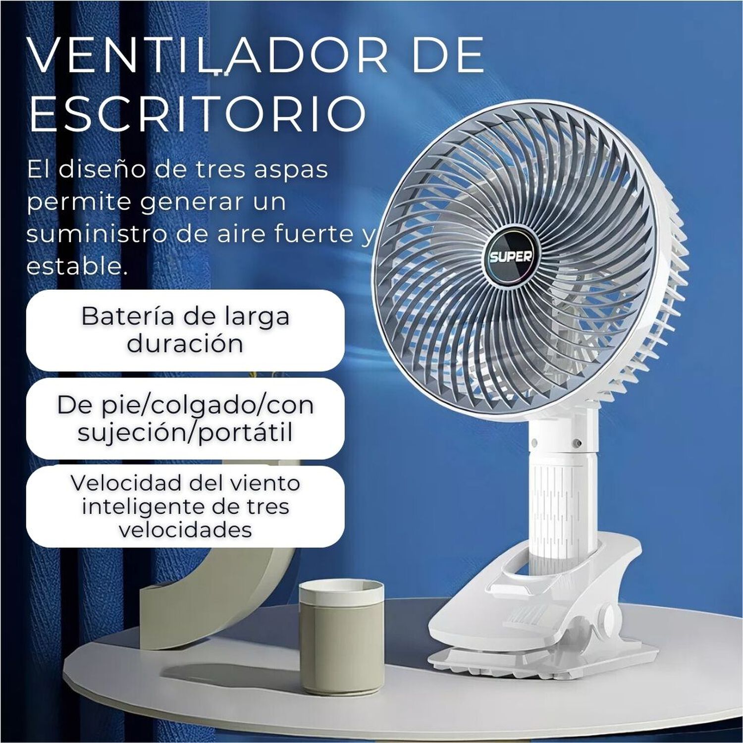 Ventilador De Escritorio Port&aacute;til Recargable 4 Modos De Uso Usb image number 2.0