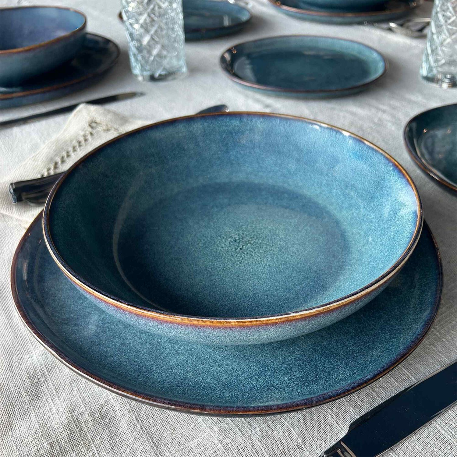Set 6 Platos Redondo Ceramica Azul 27 Cm Linea Efes image number 5.0