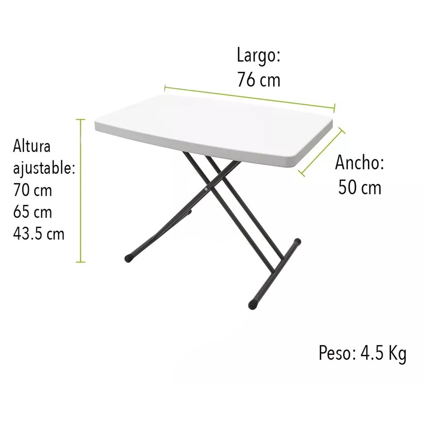 Mesa Multifuncional Plegable 76 X 50 Altura Ajustable Blanca image number 3.0
