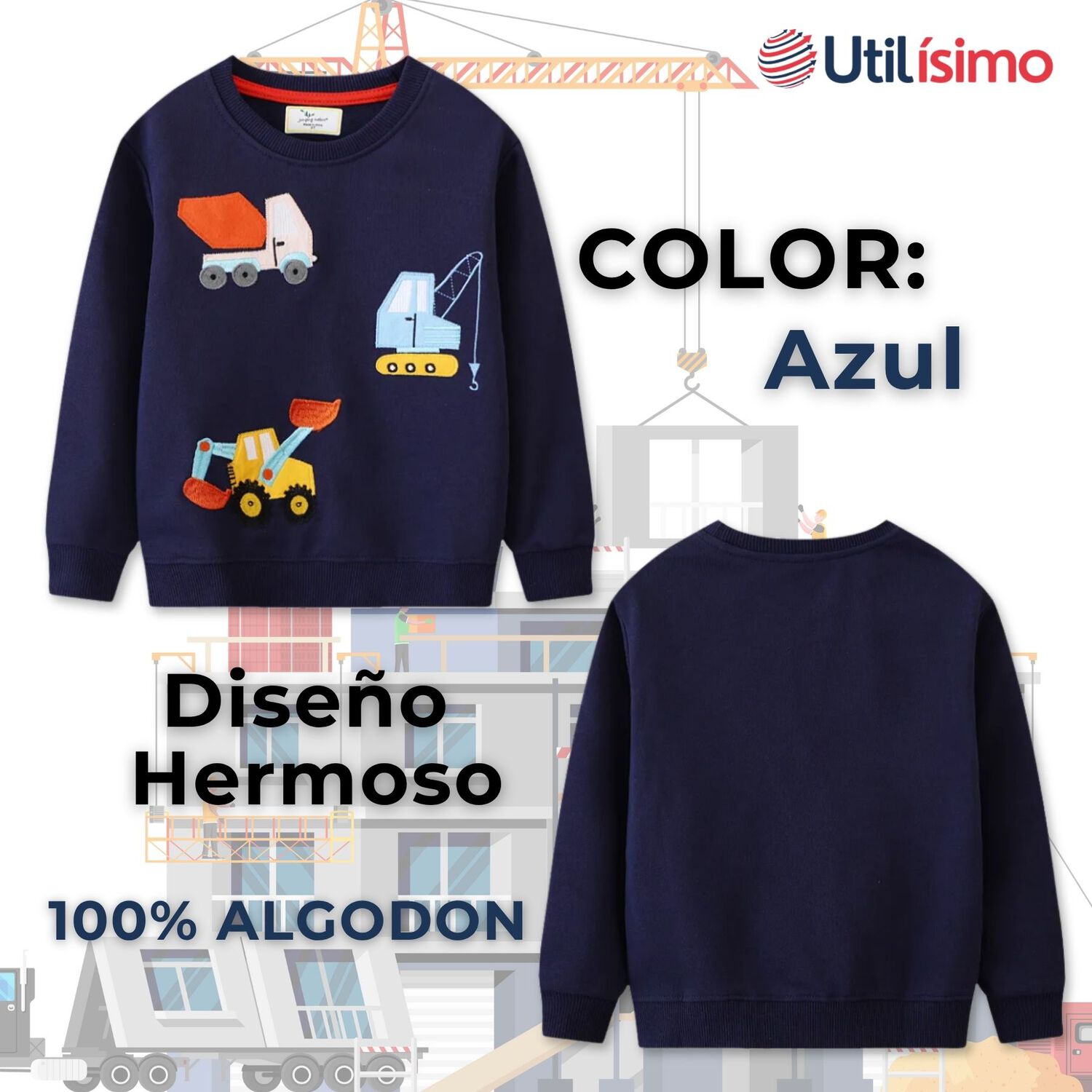 Poler&oacute;n Ni&ntilde;o Manga Larga 100% Algod&oacute;n Azul Gruas image number 1.0