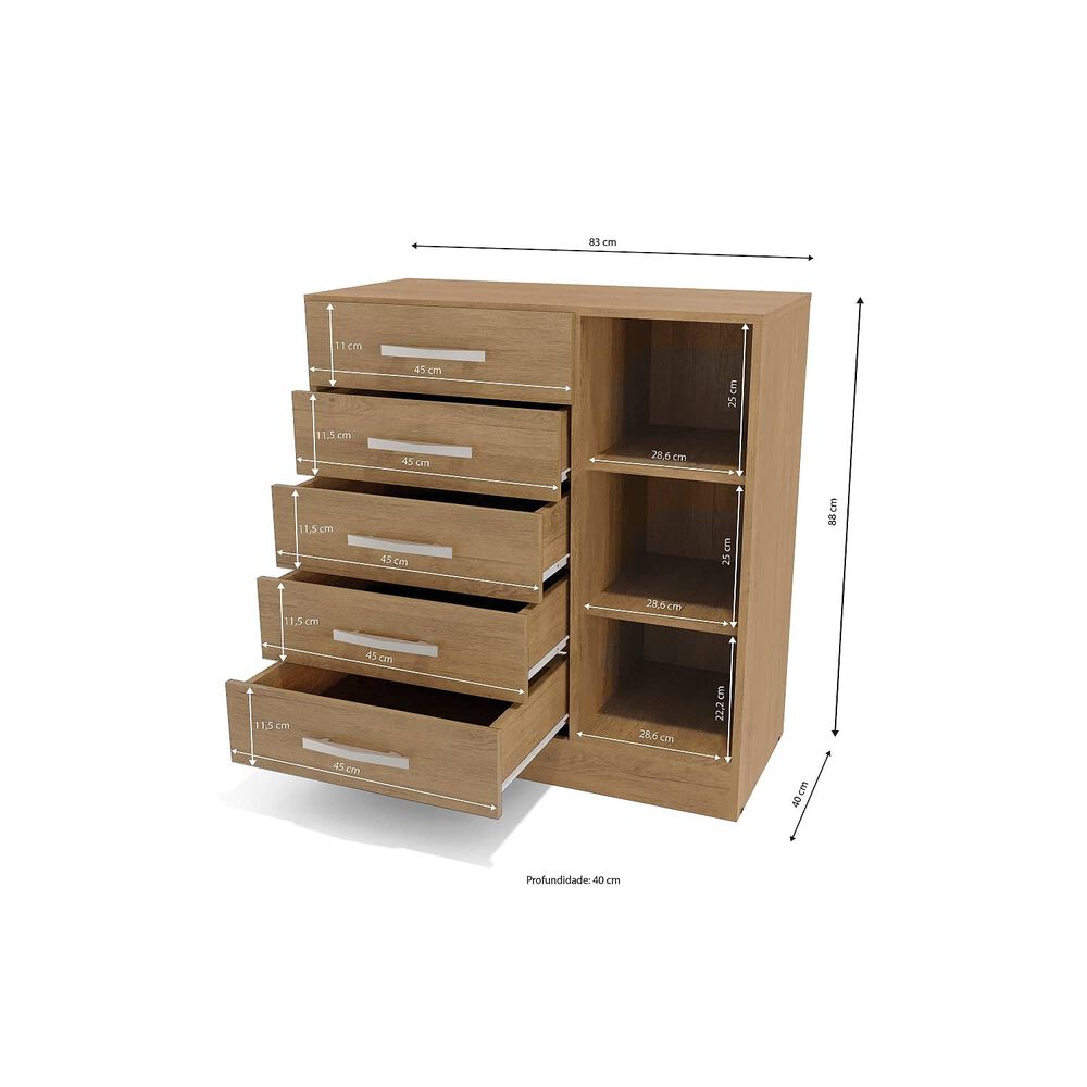 C&oacute;moda Yardas Beatriz Nogal 5 Cajones 1 Puerta image number 2.0