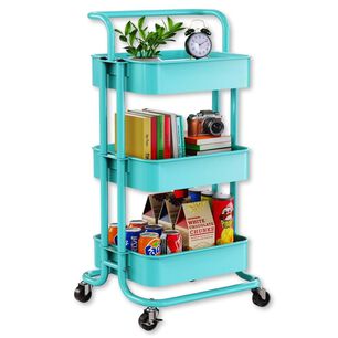 Carrito De Almacenamiento Organizador 3 Niveles Con Ruedas Color Turquesa