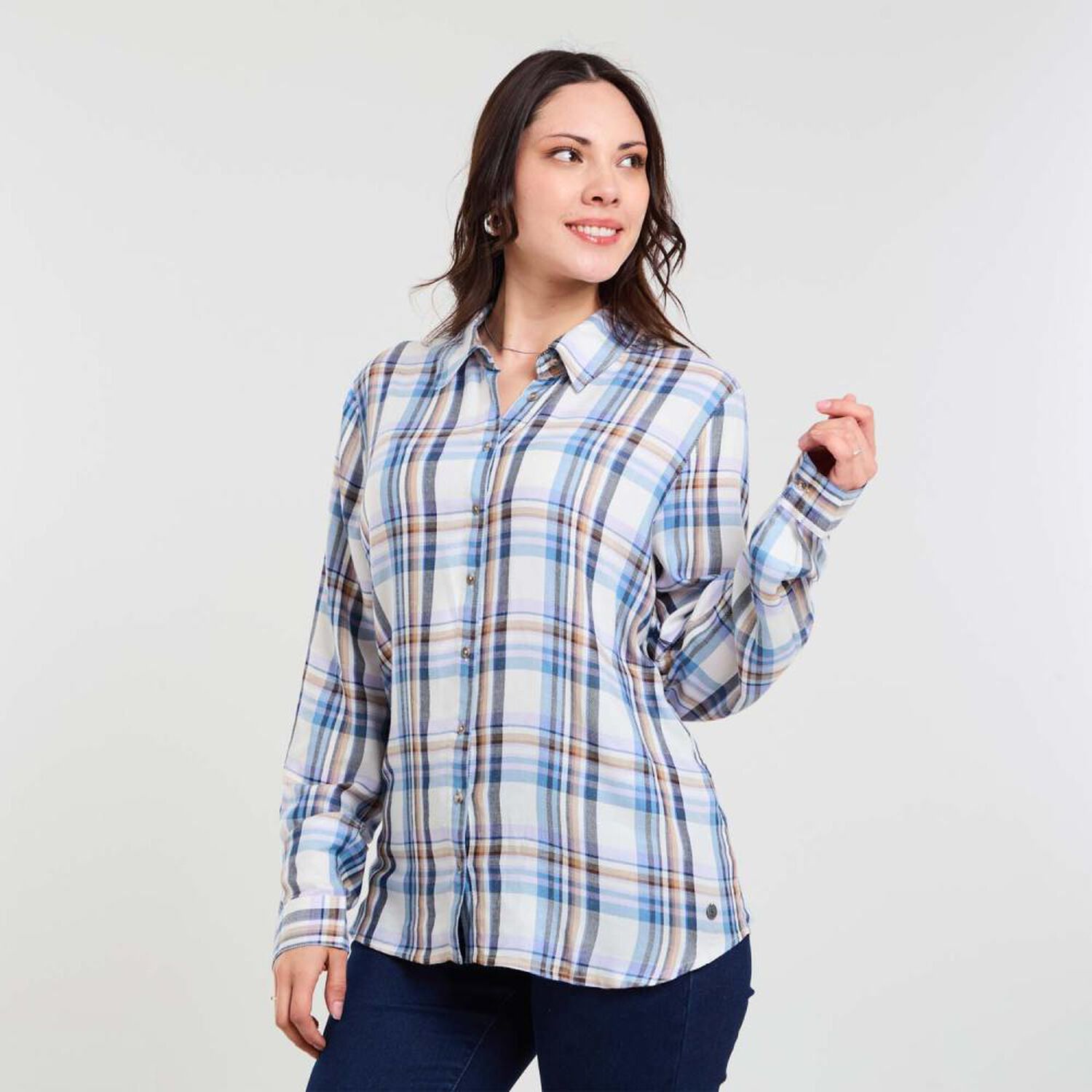 Blusa Escoces Abotonada Manga Larga Mujer Sexy Large image number 2.0