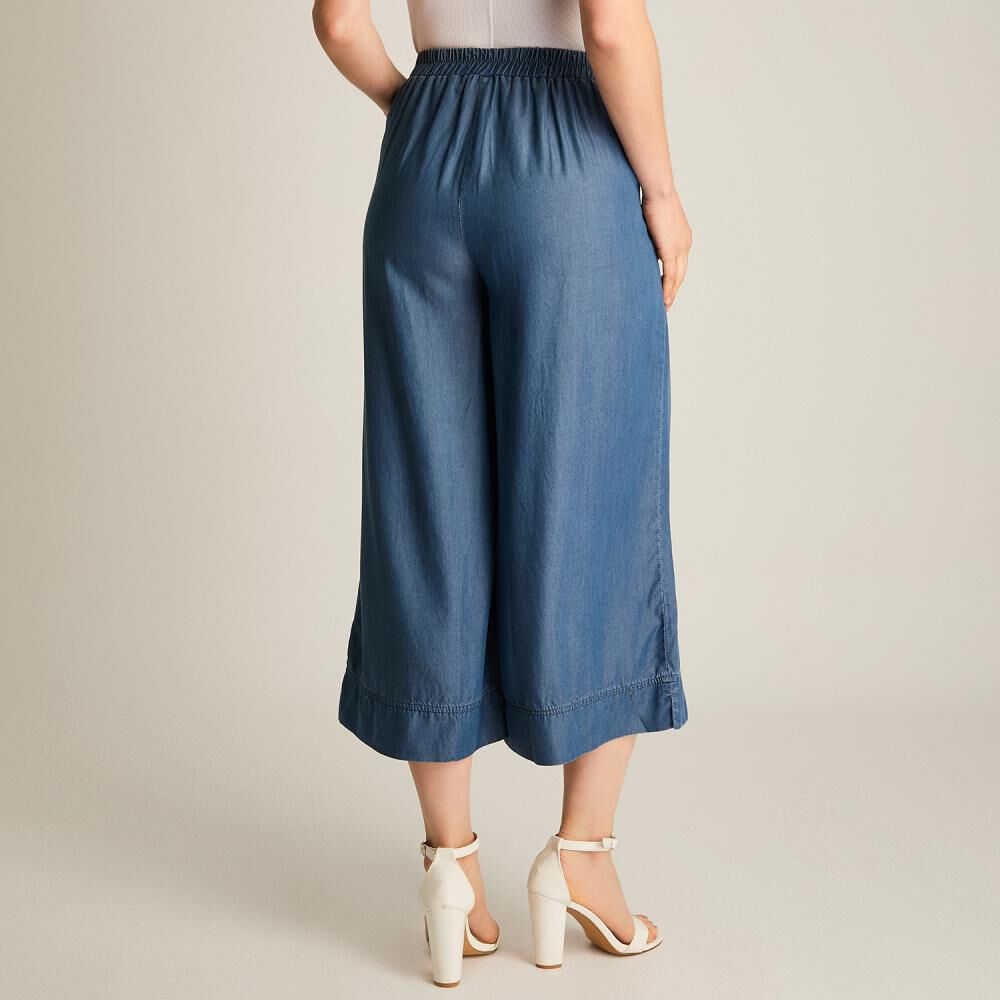 Pantalón Lyocell Cintura Elásticada Tiro Alto Culotte Mujer Lorenzo Di Pontti image number 2.0