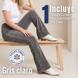 Pantal&oacute;n Cotel&eacute; Palazzo Polar Con Chiporro Elasticado T&eacute;rmico Gris Melange