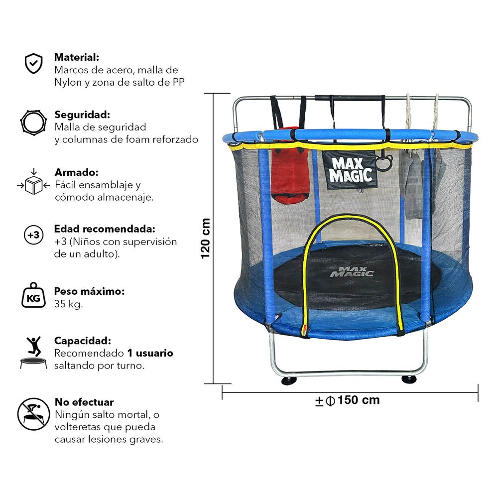 Cama El&aacute;stica Infantil Max Magic Azul Con Accesorios 150cm image number 2.0
