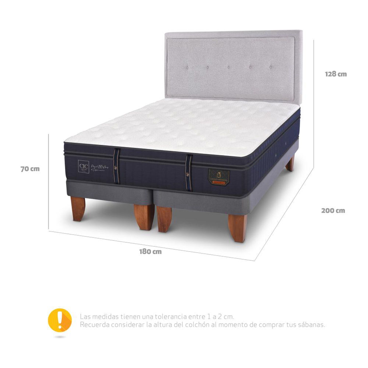 Cama Europea Cic Grand Premium / King / Base Dividida + Respaldo image number 4.0
