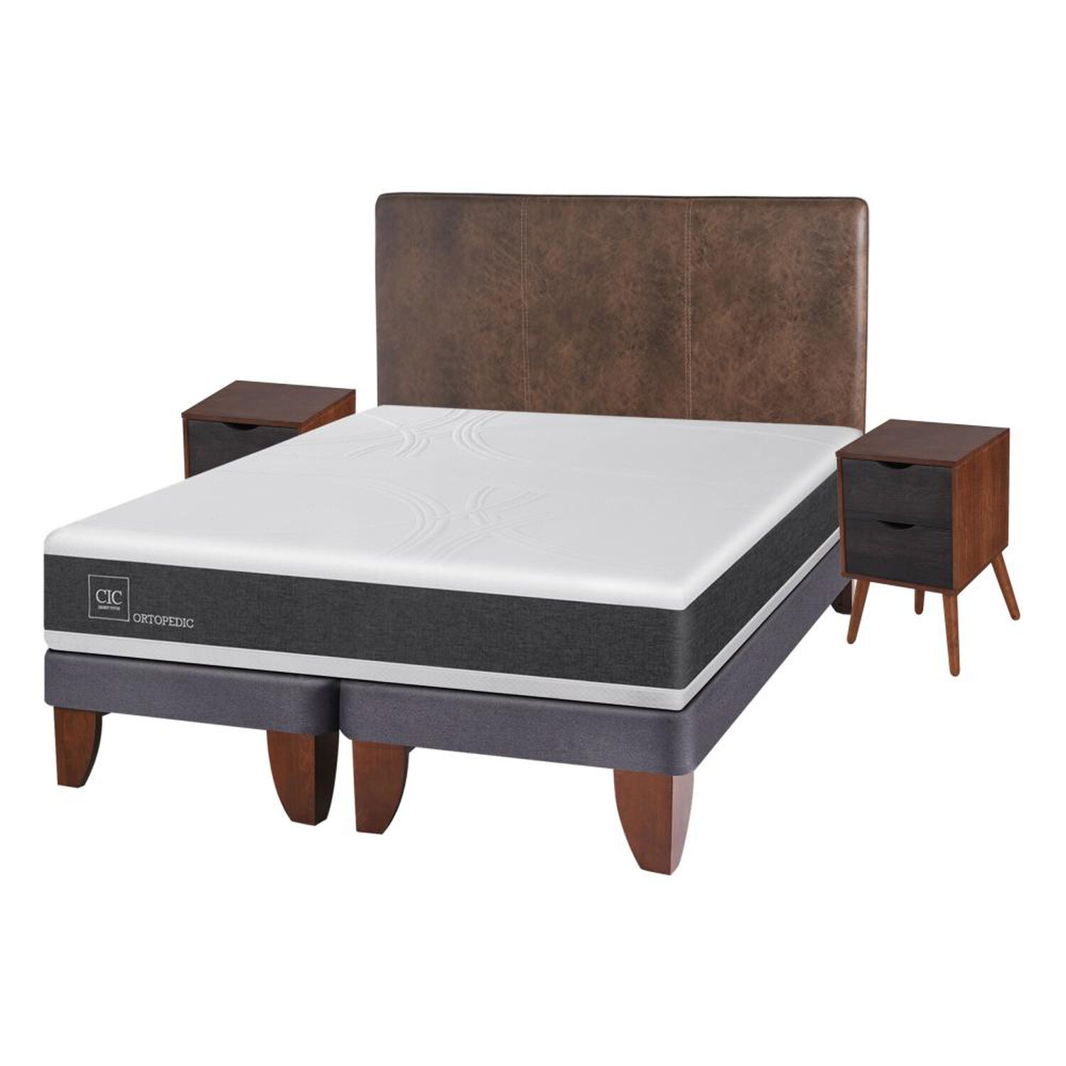 Cama Europea Cic Ortopedic / 2 Plazas / Base Dividida  + Set De Maderas image number 1.0