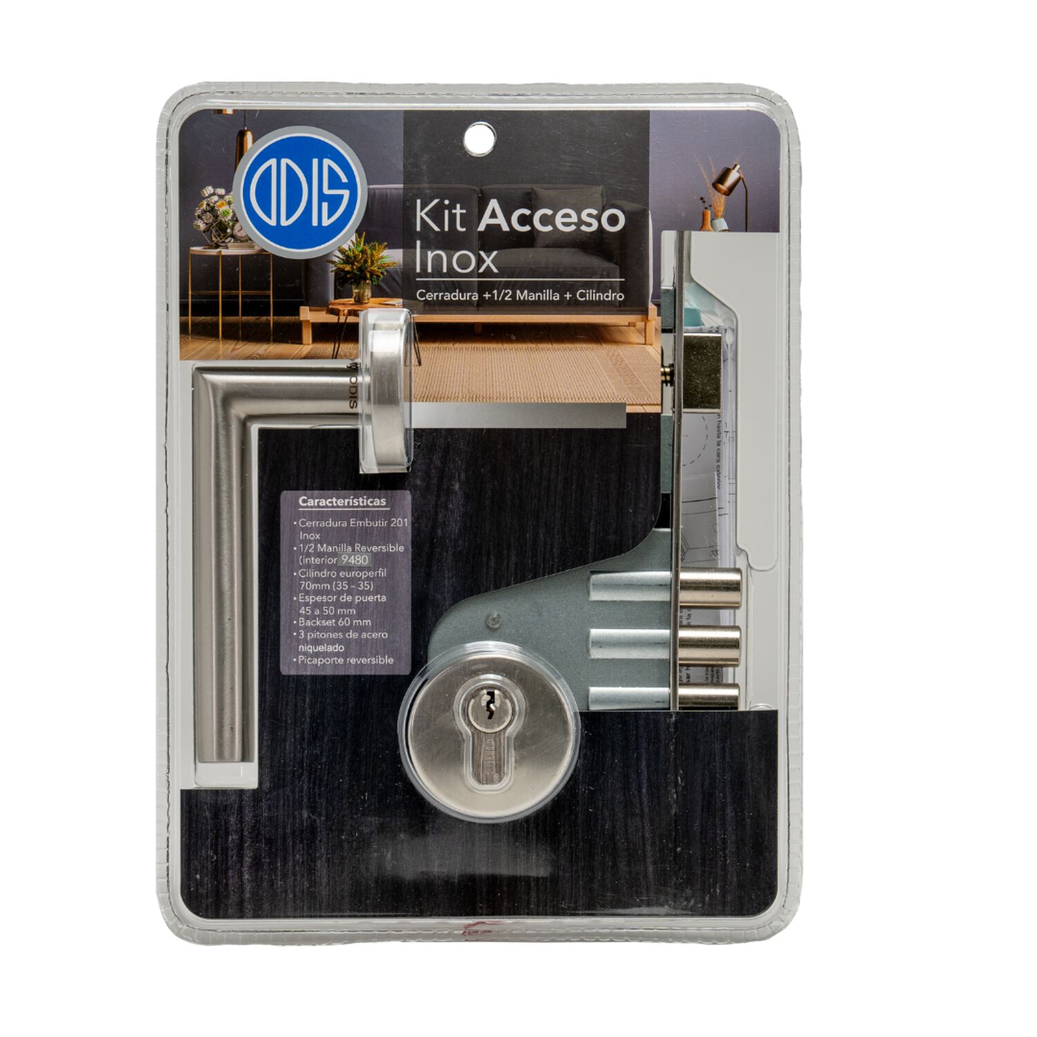 Set De Acceso Cerradura Embutir 201 Odis + Manilla 9480 - Plata image number 3.0