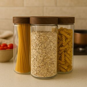 Set 3 Frascos Vidrio Con Tapa De Madera De 1000ml Allegra