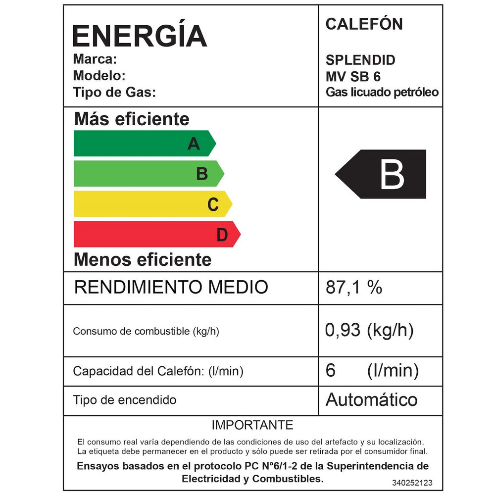 Calefont 6 Litros Gas Licuado Tiro Natural Splendid image number 9.0