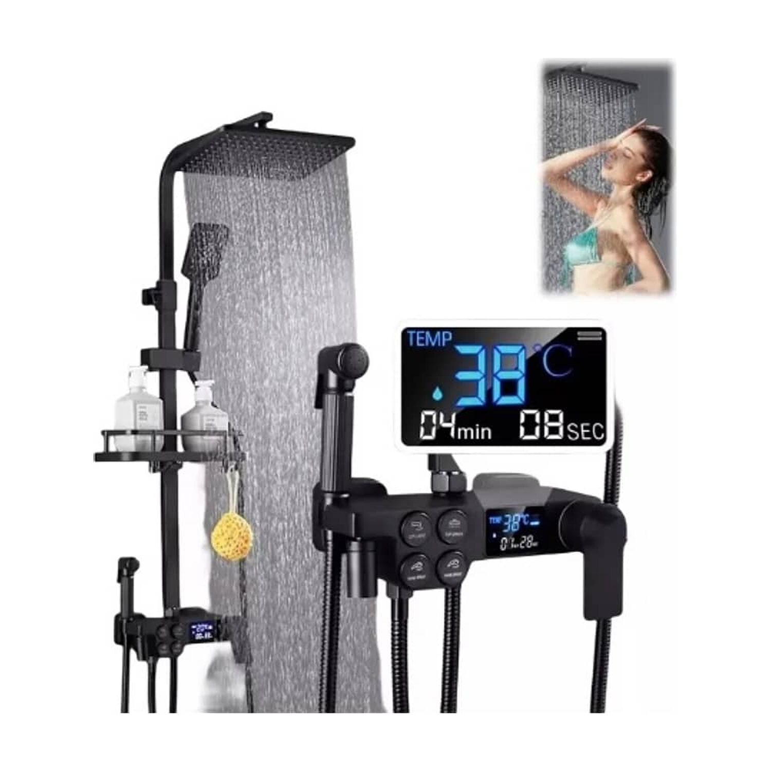 Columna De Ducha Negro Mate Multi-funciones Con Pantalla image number 0.0