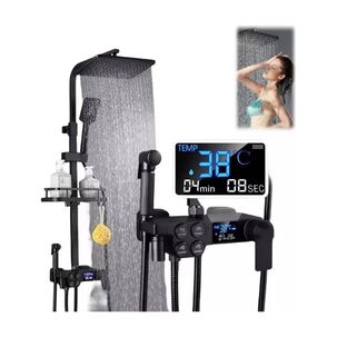 Columna De Ducha Negro Mate Multi-funciones Con Pantalla