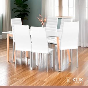 Comedor Mesa De Vidrio Rectangular 120x80 + 6 Sillas Dining Liana - Blancas