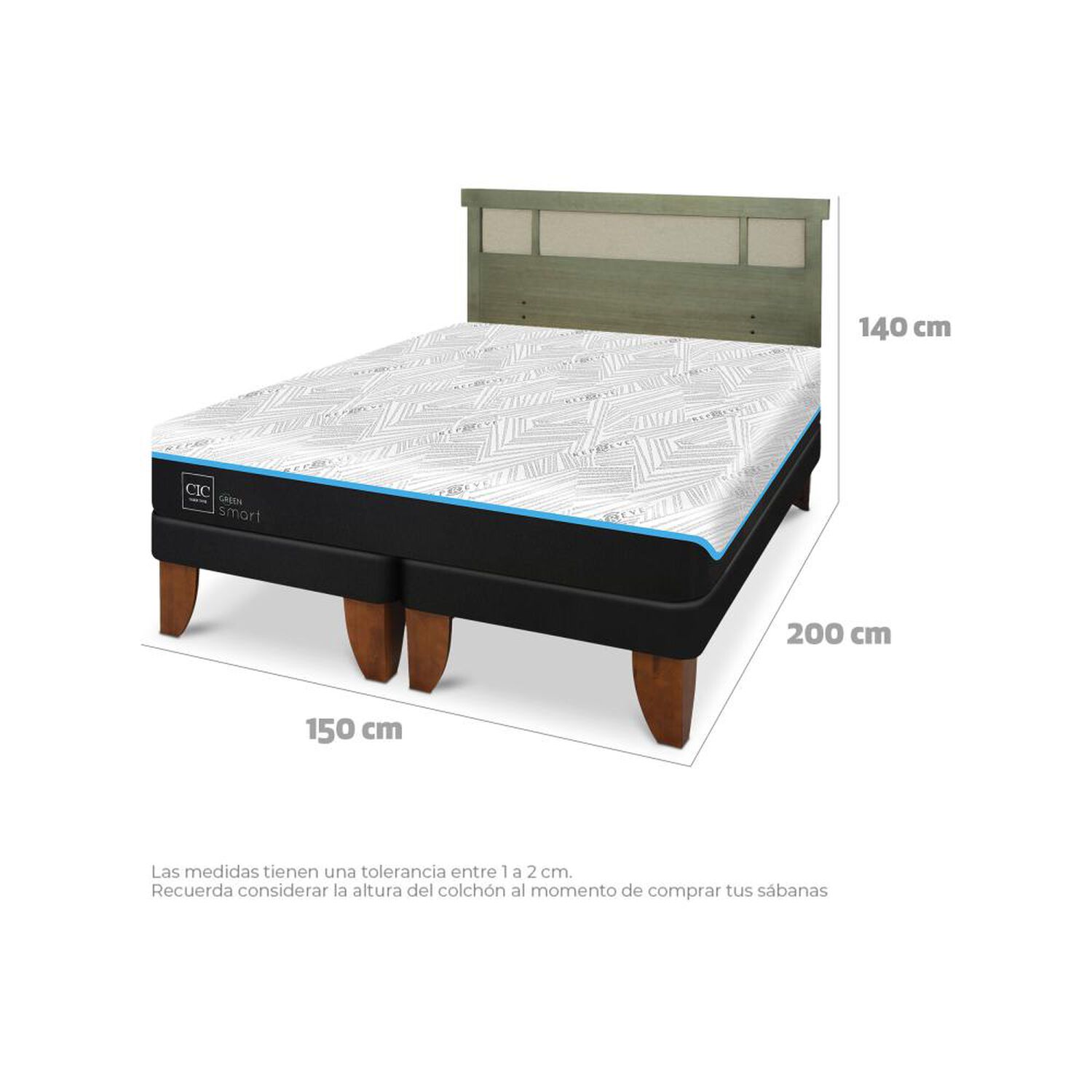 Cama Europea Cic Green Infinity / 2 Plazas / Base Dividida + Respaldo image number 7.0